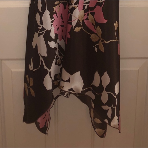 Brown Satin-like Dress with Pink and White Flowers - Picture 2 of 2